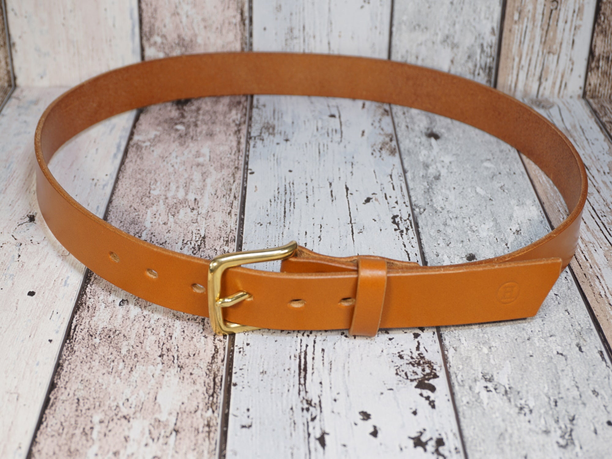 Sedgwick Leather belt in Tan with Brass Buckle