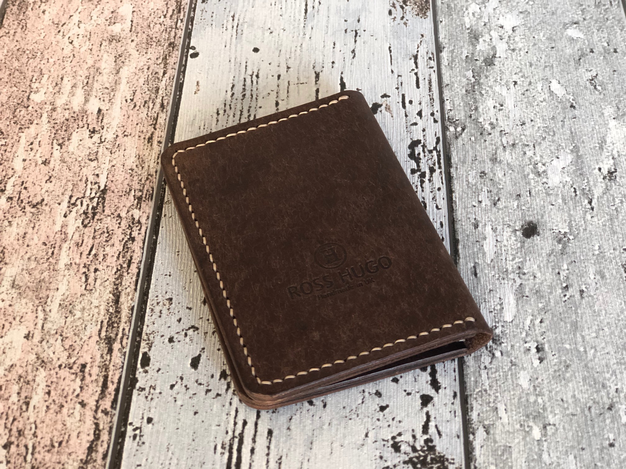 leather wallet beige stitching
