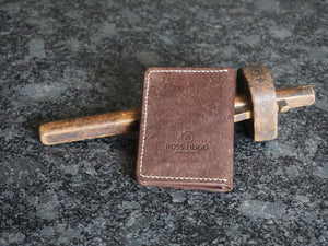 Back of Leather Wallet with Ross Hugo logo Brown